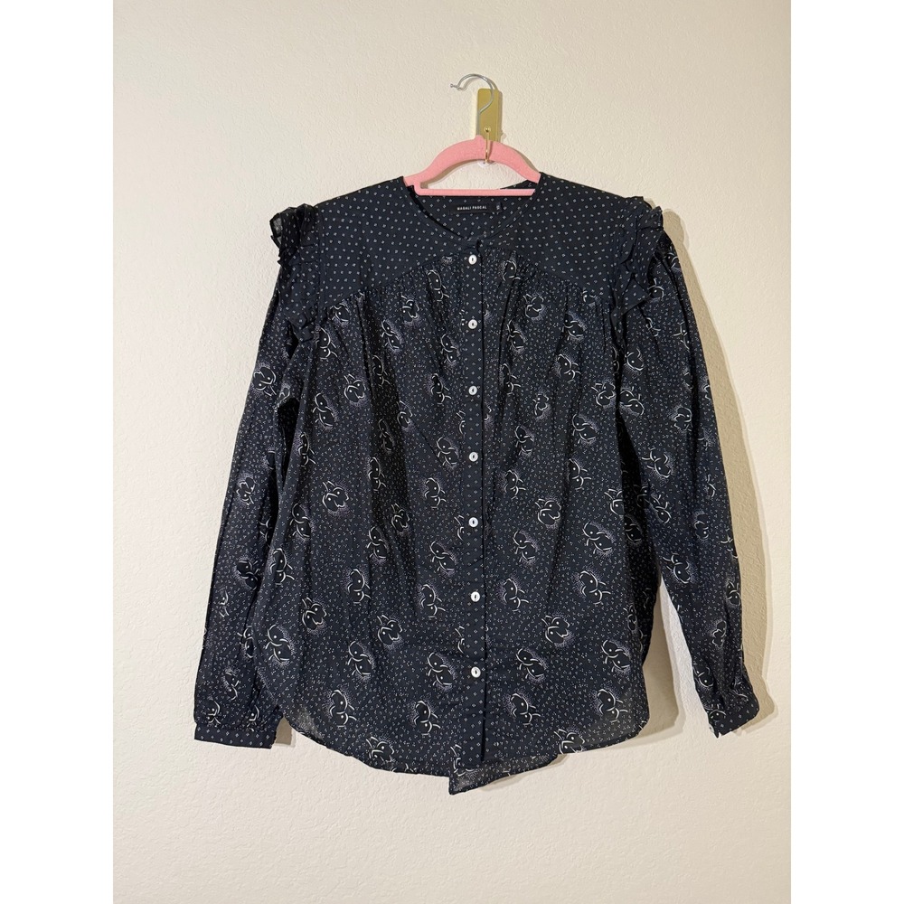 Magali Pascal Anthropologie Black Floral Button Up Blouse Women XS Whimsygoth